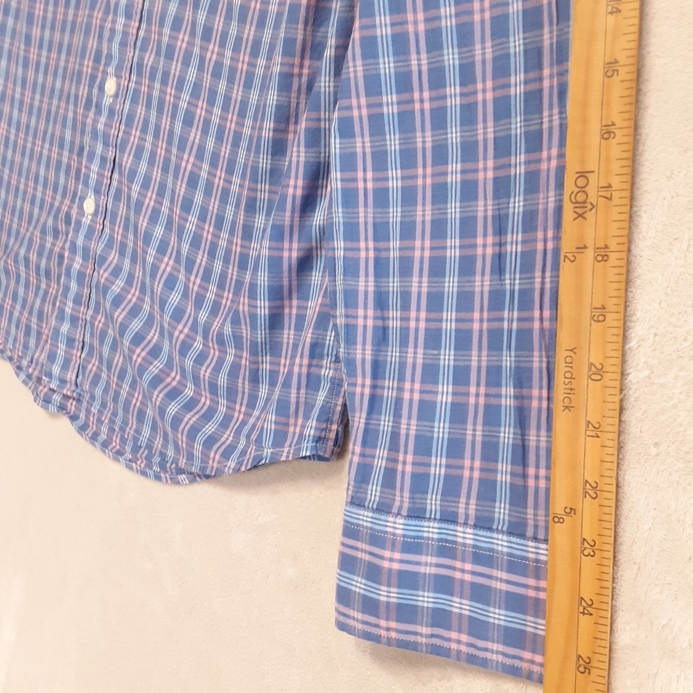 Faherty Mens LS Lightweight Cotton Button Up Shirt XL Blue/Pink Madras Plaid - Picture 5 of 7